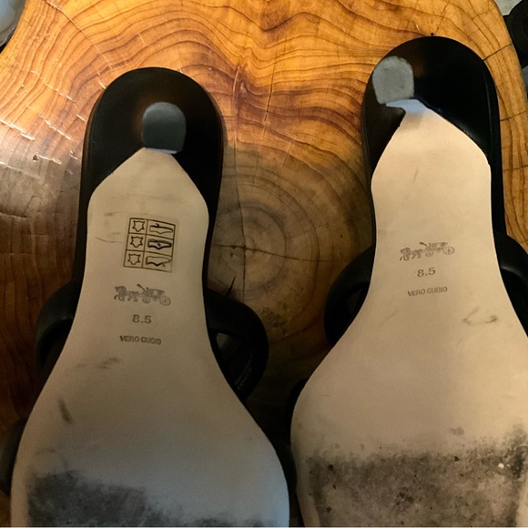 Coach Kellie black stiletto slip on square toe sandals with woven C 8.5 $190 - Picture 11 of 12